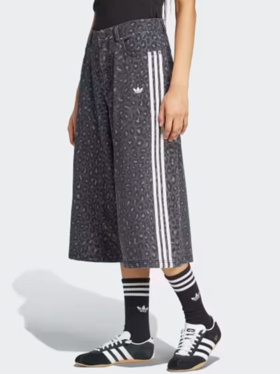adidas Originals Pants - ADIDAS ORIGINALS 3 STRIPES LEOPARD DENIM BERMUDA SHORTS
